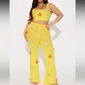 NEW FashionNova Yellow Crochet Pants Top Set